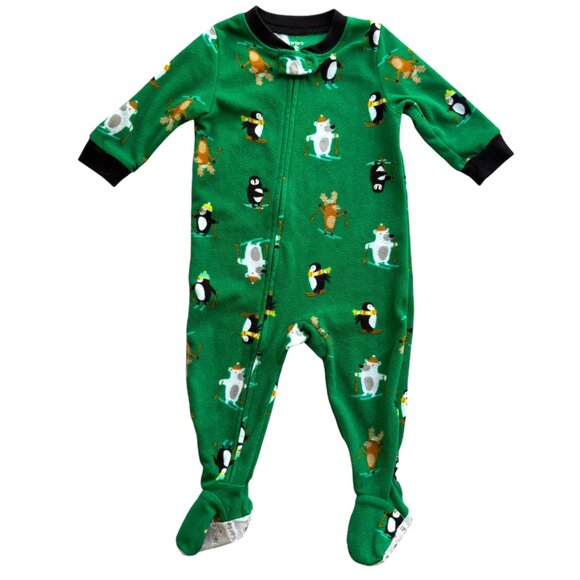3 Pair Baby Footed Fleece Pajamas Christmas Holiday Winter Zip 12M Warm Sleep - Picture 2 of 5